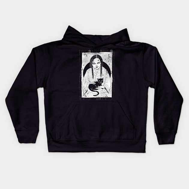 Kuroneko (White Print) Kids Hoodie by Bloody Savage